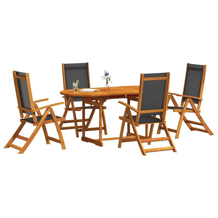 Table ovale extensible et 4 fauteuils inclinables de jardin en acacia massif et textilène noire