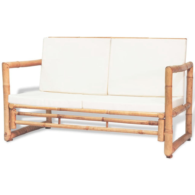 Salon de jardin avec banc, chaises et table en bambou