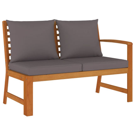 Salon de jardin en acacia massif avec coussins gris – Canapé d'angle, canapé , 4 repose-pieds et table de jardin