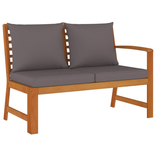 Salon de jardin en acacia massif avec coussins crème et modules lounge
