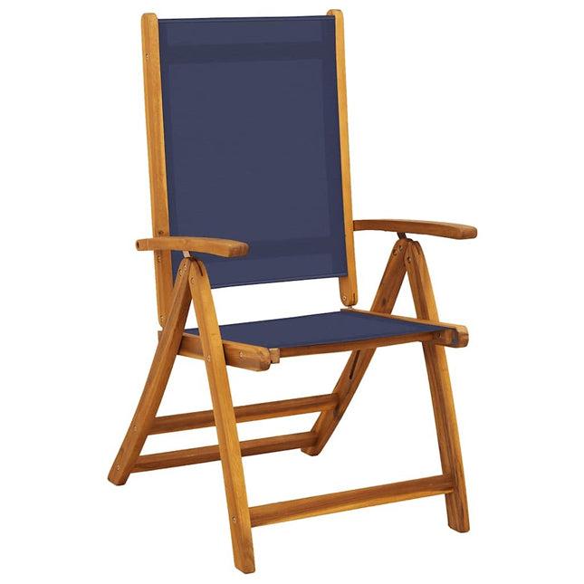 Table extensible 120 à 170 cm et 6 chaises en textilène bleu multipositions en bois d'acacia massif