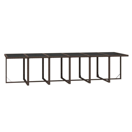 Table et chaises de jardin 12 places en résine tressée marron avec verre trempé
