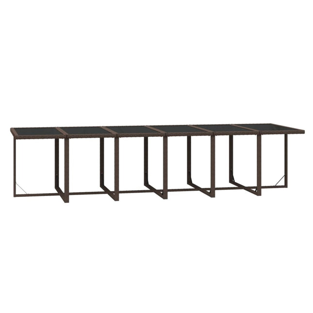 Table et chaises de jardin 12 places en résine tressée marron avec verre trempé