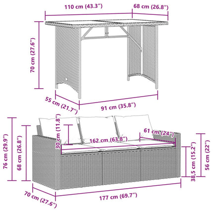 Table haute de jardin en verre trempé avec canapé en résine tressée beige