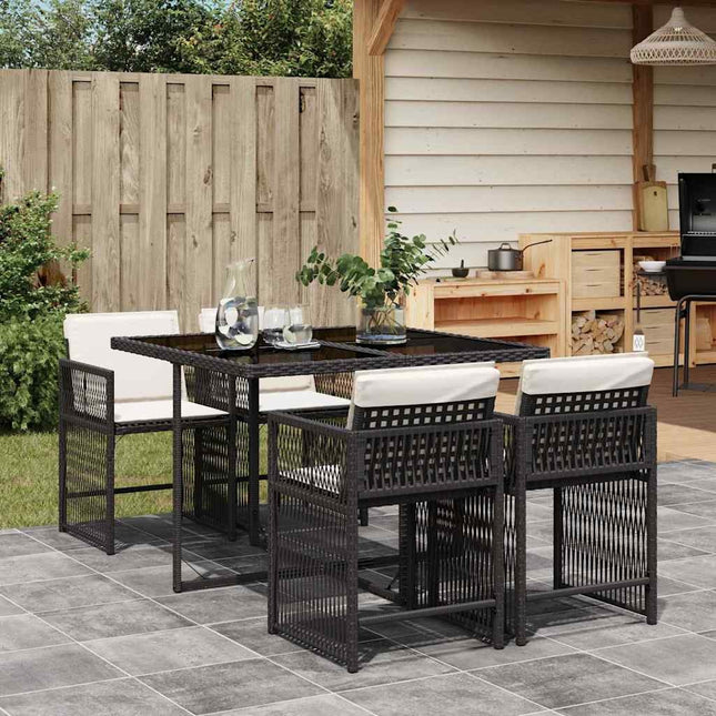 Table et fauteuils de jardin 4 places en résine tressée noire