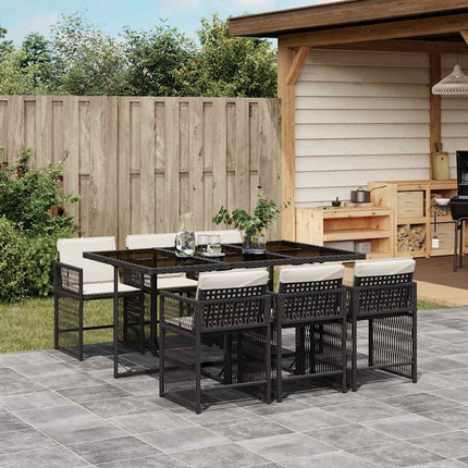 Table et fauteuils de jardin 6 places gain de place en résine tressée noire