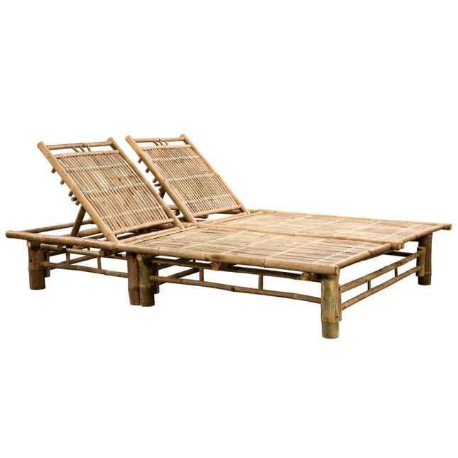 Bain de soleil double en bambou avec dossier réglable et matelas marron