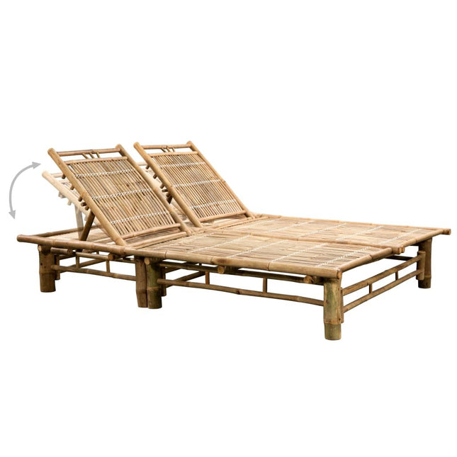 Bain de soleil double en bambou avec dossier réglable et matelas noire