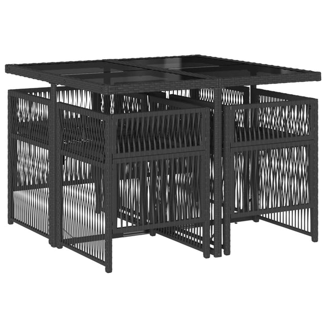 Table et chaises de jardin 4 places gain de place en résine tressée noire avec coussins