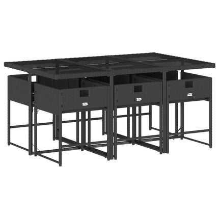 Table et fauteuils de jardin 6 places en résine tressée noire