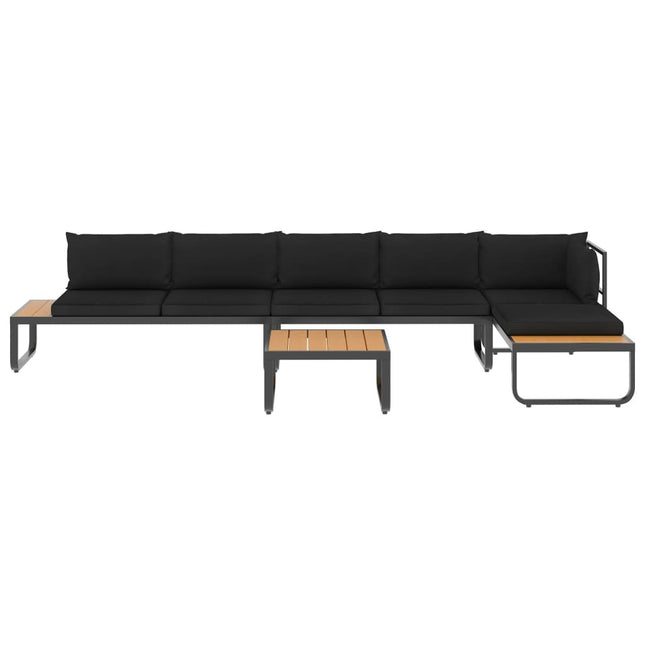 Salon de jardin d'angle aluminium avec coussins noirs