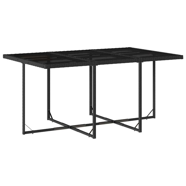 Table et chaises de jardin 6 places en résine tressée noire avec coussins