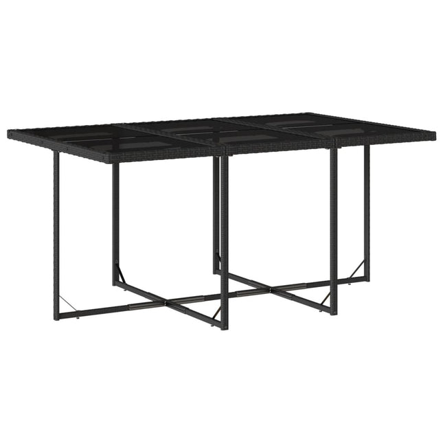 Table et chaises de jardin 6 places en résine tressée noire avec coussins noirs