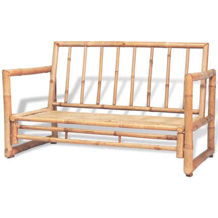 Salon de jardin avec banc, chaises et table en bambou