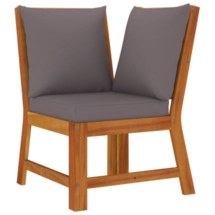 Salon de jardin en acacia massif avec coussins crème et modules lounge