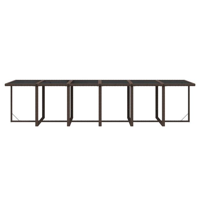 Table et chaises de jardin 12 places en résine tressée marron avec verre trempé