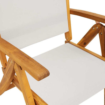Table extensible et 4 fauteuils inclinables de jardin en acacia massif et textilène gris 120-170 cm