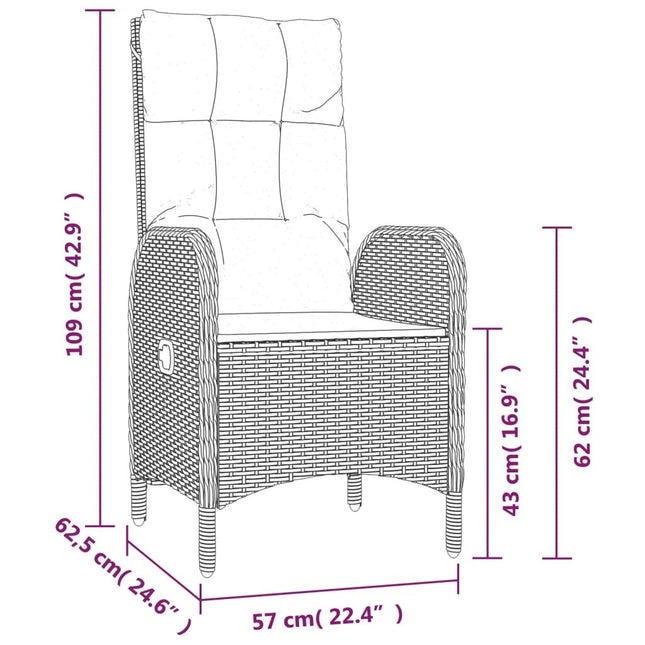 Table et fauteuils de jardin 8 places inclinables en résine tressée grise et acacia