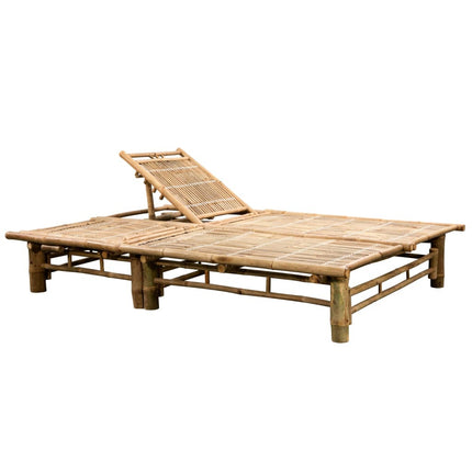 Bain de soleil double en bambou avec dossier réglable et matelas noire