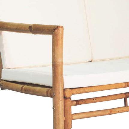Salon de jardin avec banc, chaises et table en bambou