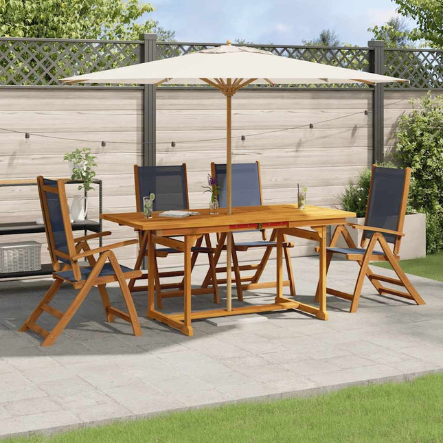 Table extensible et 4 fauteuils inclinables de jardin en acacia massif et textilène taupe 120-170 cm