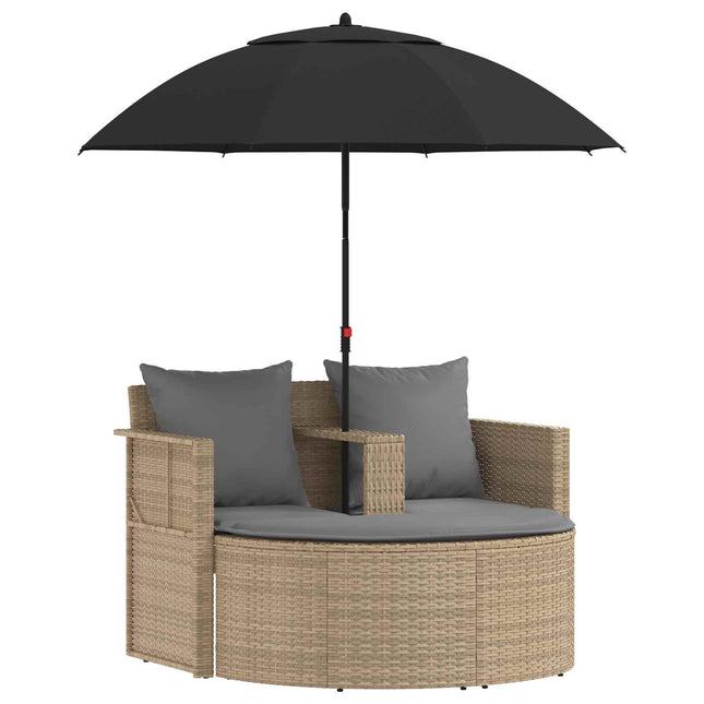 Canapé de jardin 2 places avec parasol résine tressée beige et gris clair