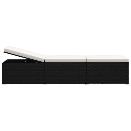 Ensemble de 2 bains de soleil avec table d'appoint en résine tressée noire et coussins blancs