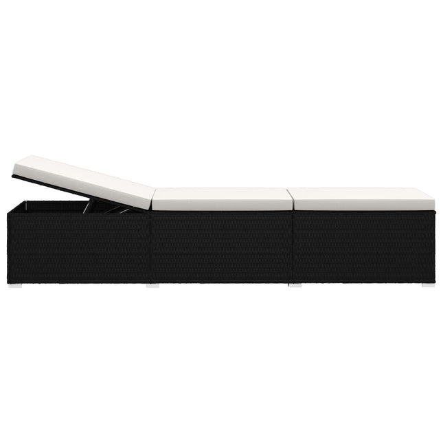 Ensemble de 2 bains de soleil avec table d'appoint en résine tressée noire et coussins blancs
