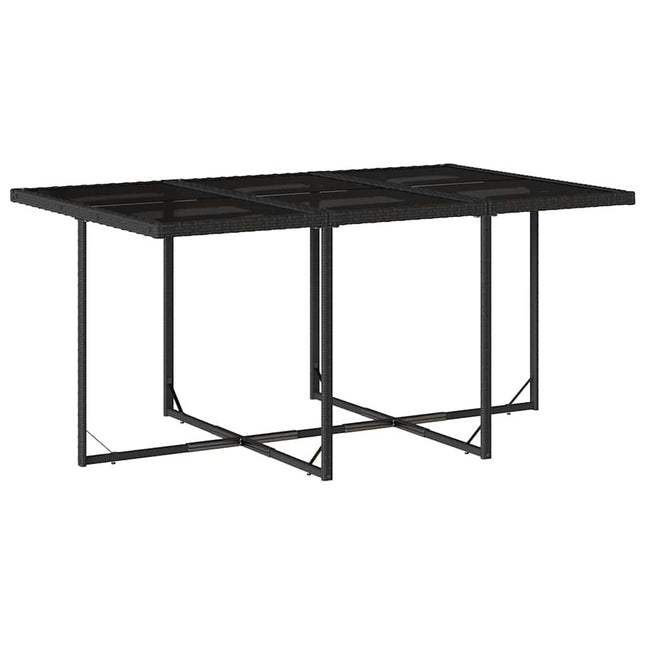 Table et fauteuils de jardin 6 places gain de place en résine tressée noire