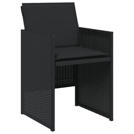 Table et chaises de jardin 6 places en résine tressée noire avec coussins noirs