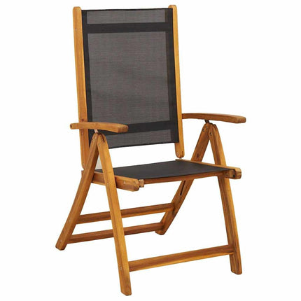 Table ovale extensible et 4 fauteuils inclinables de jardin en acacia massif et textilène noire