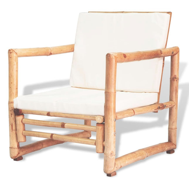 Salon de jardin avec banc, chaises et table en bambou