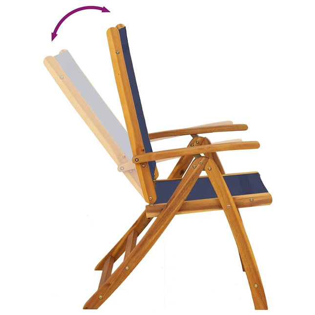 Table extensible 120 à 170 cm et 6 chaises en textilène bleu multipositions en bois d'acacia massif
