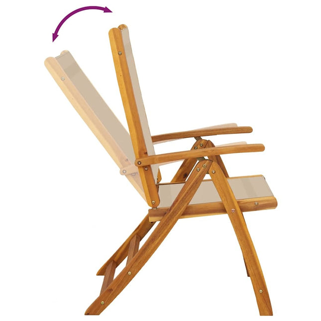Table extensible 120 à 170 cm et 6 chaises en textilène taupe multipositions en bois d'acacia massif
