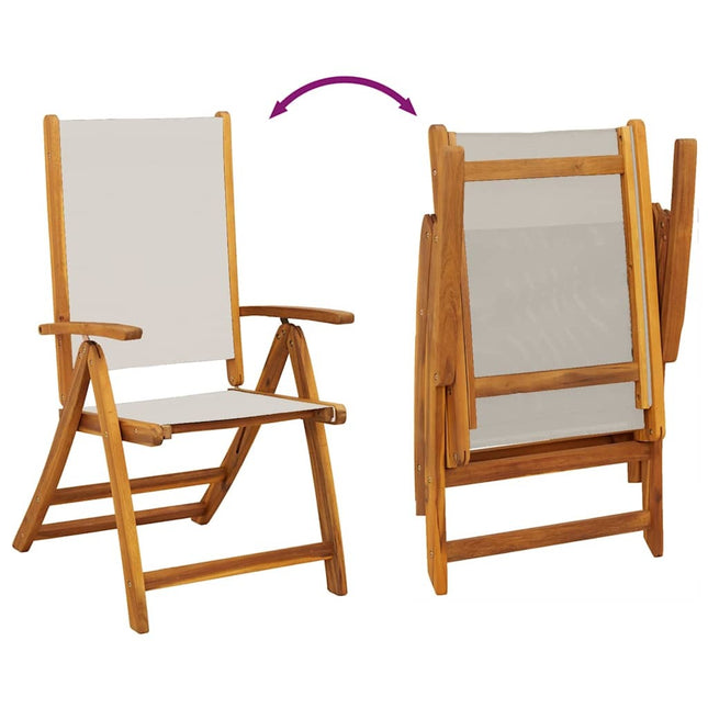 Table extensible 120 à 170 cm et 6 chaises en textilène gris multipositions en bois d'acacia massif