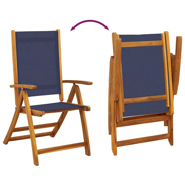 Table extensible 120 à 170 cm et 6 chaises en textilène bleu multipositions en bois d'acacia massif