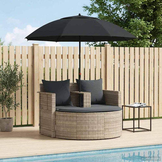 Canapé de jardin 2 places avec parasol en résine tressée gris