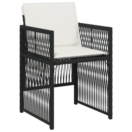 Table et chaises de jardin 4 places gain de place en résine tressée noire avec coussins
