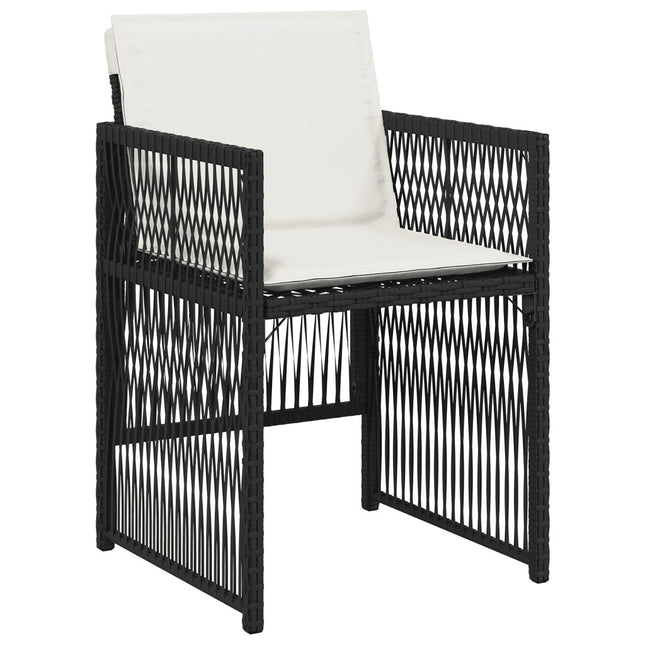Table et chaises de jardin 4 places gain de place en résine tressée noire avec coussins