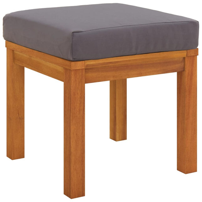 Salon de jardin en acacia massif avec coussins gris – Canapé d'angle, canapé , 4 repose-pieds et table de jardin
