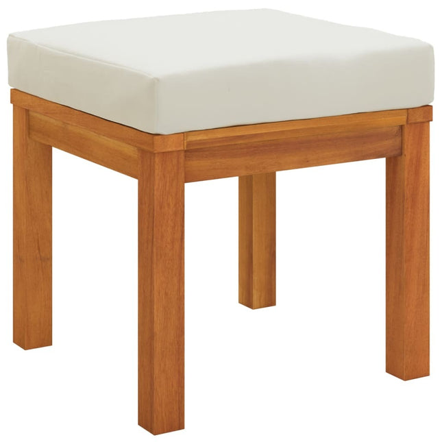 Salon de jardin en acacia massif avec coussins crème et modules lounge