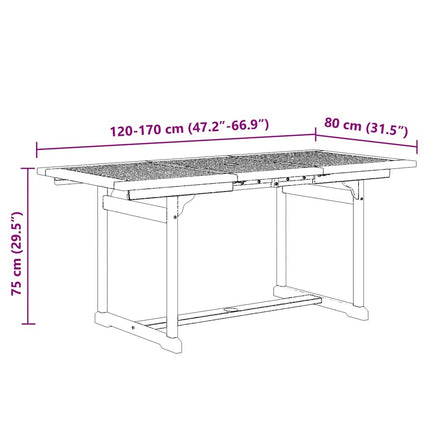 Table extensible et 4 fauteuils inclinables de jardin en acacia massif et textilène gris 120-170 cm