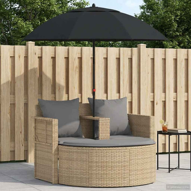 Canapé de jardin 2 places avec parasol résine tressée beige et gris clair