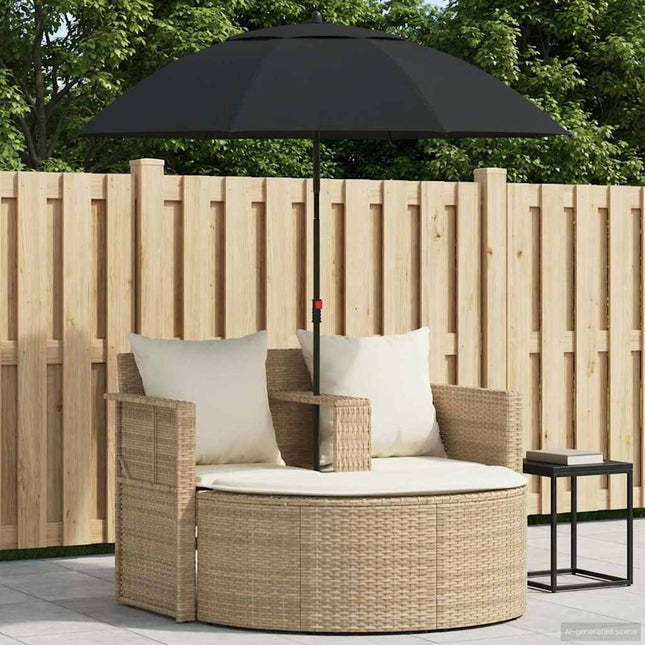 Canapé de jardin 2 places avec parasol en résine tressée beige et blanc crème