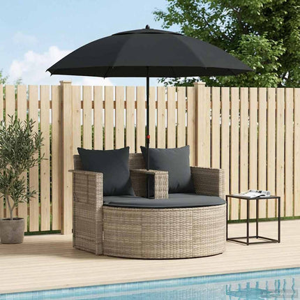 Canapé de jardin 2 places avec parasol en résine tressée gris