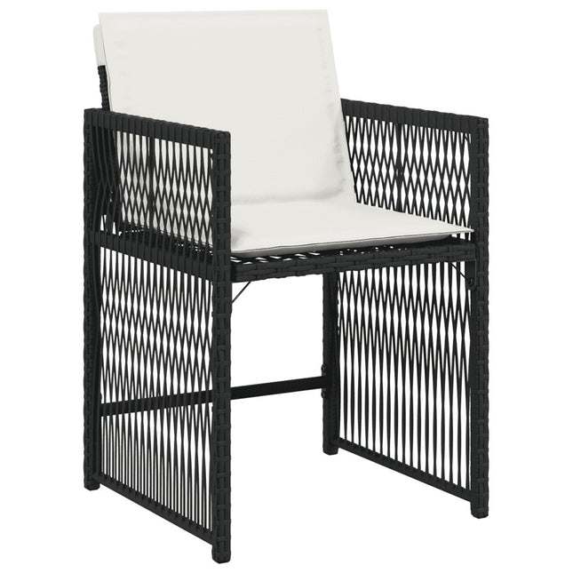 Table et fauteuils de jardin 6 places gain de place en résine tressée noire