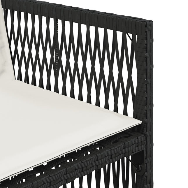 Table et chaises de jardin 4 places gain de place en résine tressée noire avec coussins