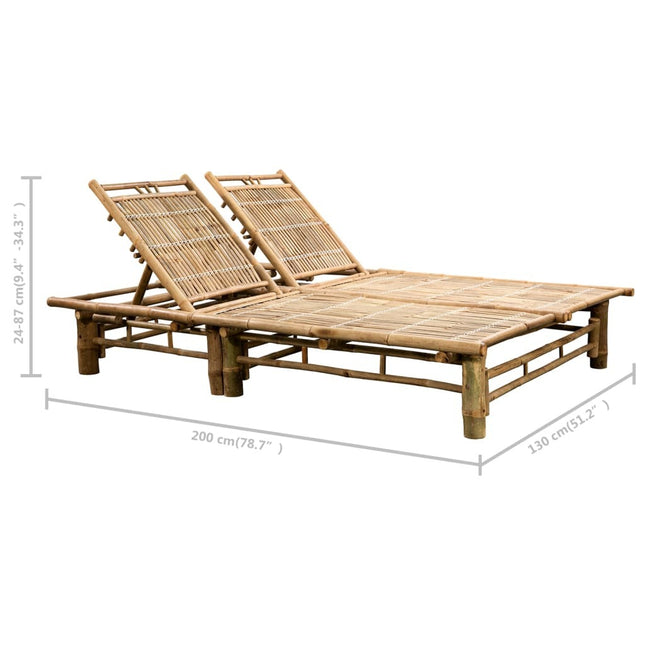Bain de soleil double en bambou avec dossier réglable et matelas crème