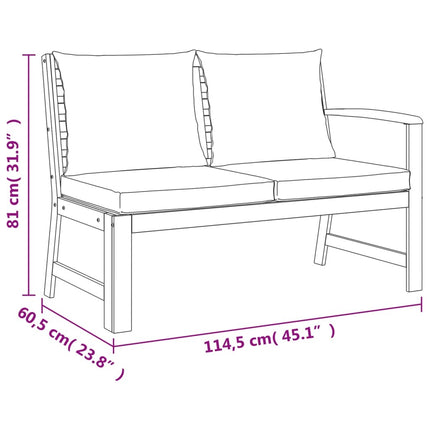 Salon de jardin en acacia massif avec coussins gris – Canapé d'angle, canapé , 4 repose-pieds et table de jardin