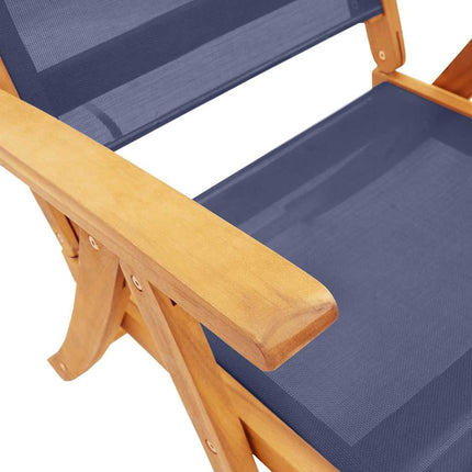 Table extensible 120 à 170 cm et 6 chaises en textilène bleu multipositions en bois d'acacia massif